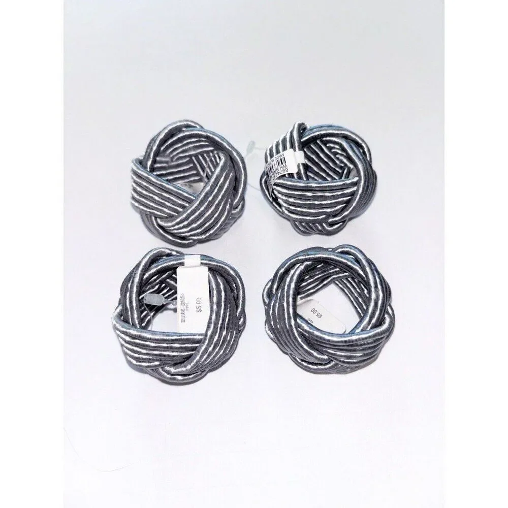 Vintage Williams Sonoma Gray Silver Braided Napkin Rings Set Of 4